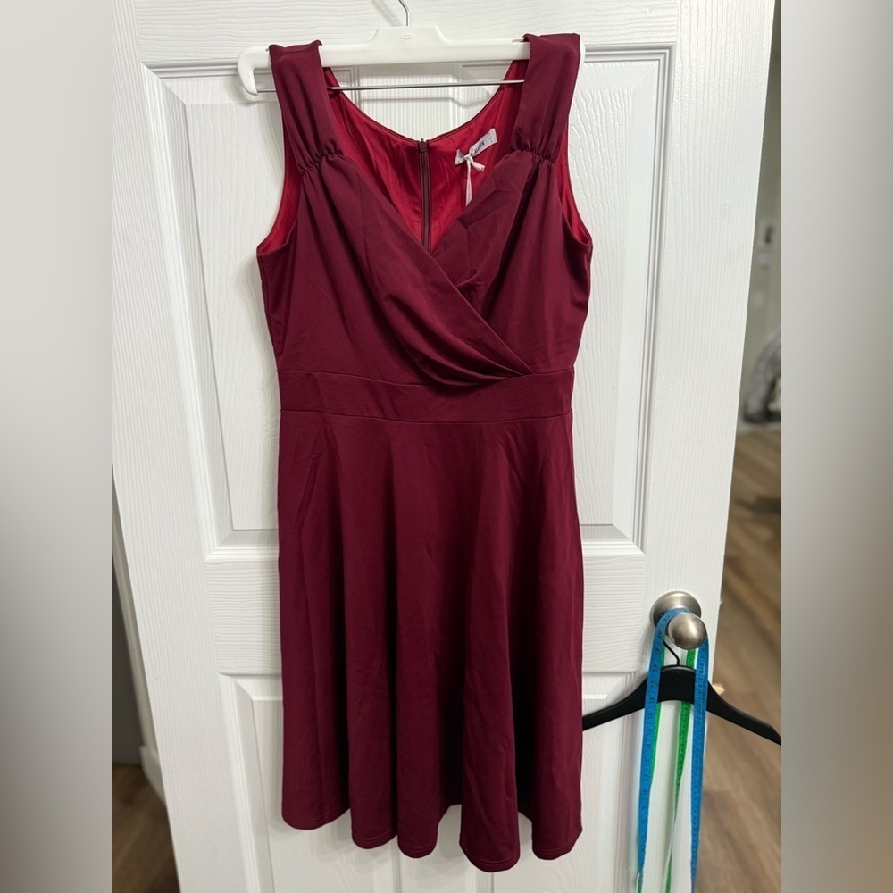 Grace Karin Pinup Retro Style 50s 60s Swing Rockabilly Burgundy Dress SIZE L NWT